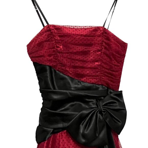 Masquerade Prom Ball Gown Dress Junior Size 3 Women Red Black Swiss Dot Retro - Picture 9 of 15